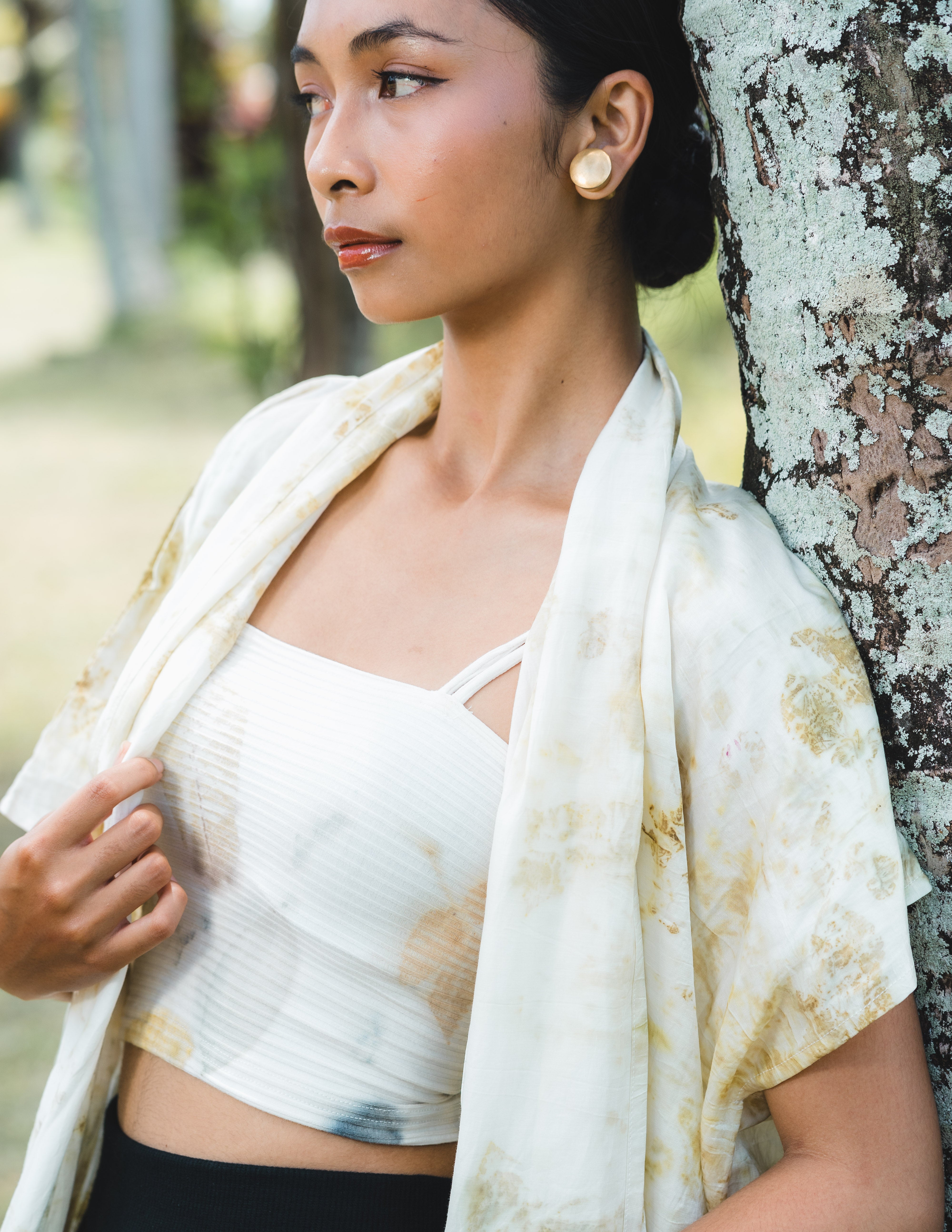 The Yogini – White Green & Yellow Cotton Silk Eco Print Pyjamas